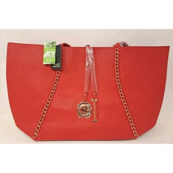 Badgley Mischka Large Red Chain Strap Tote Bag Vegan Leather‎ NWT 139 MSRP - Picture 1 of 3
